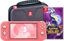 Nintendo Switch Lite Koraal + Pokémon Violet + Bigben Beschermtas