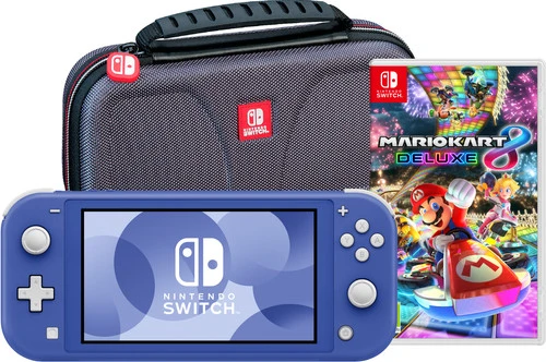 Nintendo Switch Lite Blauw + Mario Kart 8 Deluxe + Bigben Beschermtas 1 Nintendo Switch Lite Blauw + Mario Kart 8 Deluxe + Bigben Beschermtas