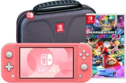 Nintendo Switch Lite Koraal + Mario Kart 8 Deluxe + Bigben Beschermtas