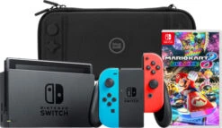 Nintendo Switch Rood/Blauw + Mario Kart 8 Deluxe + BlueBuilt Beschermhoes
