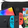 Nintendo Switch OLED Blauw/Rood + Animal Crossing New Horizons + BlueBuilt Beschermhoes