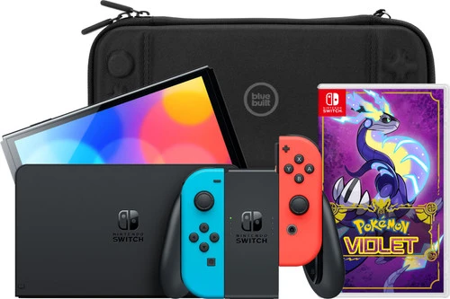 Nintendo Switch OLED Blauw/Rood + Pokémon Violet + BlueBuilt Beschermhoes 1 Nintendo Switch OLED Blauw/Rood + Pokémon Violet + BlueBuilt Beschermhoes
