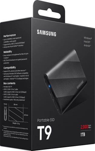 Samsung T9 Portable SSD 1TB Zwart 11 Samsung T9 Portable SSD 1TB Zwart - Afbeelding 11