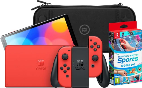Nintendo Switch OLED Super Mario Editie + Nintendo Switch Sports + BlueBuilt Beschermhoes 1 Nintendo Switch OLED Super Mario Editie + Nintendo Switch Sports + BlueBuilt Beschermhoes