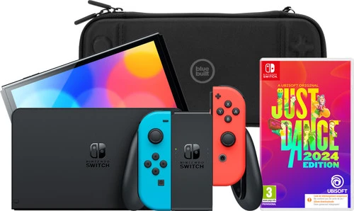 Nintendo Switch OLED Rood/Blauw + Just Dance 2024 + BlueBuilt Beschermhoes 1 Nintendo Switch OLED Rood/Blauw + Just Dance 2024 + BlueBuilt Beschermhoes