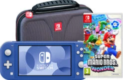 Nintendo Switch Lite Blauw + Super Mario Bros. Wonder + Beschermhoes
