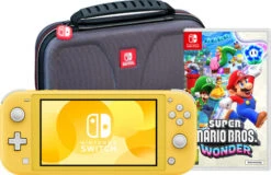 Nintendo Switch Lite Geel + Super Mario Bros. Wonder + Beschermhoes